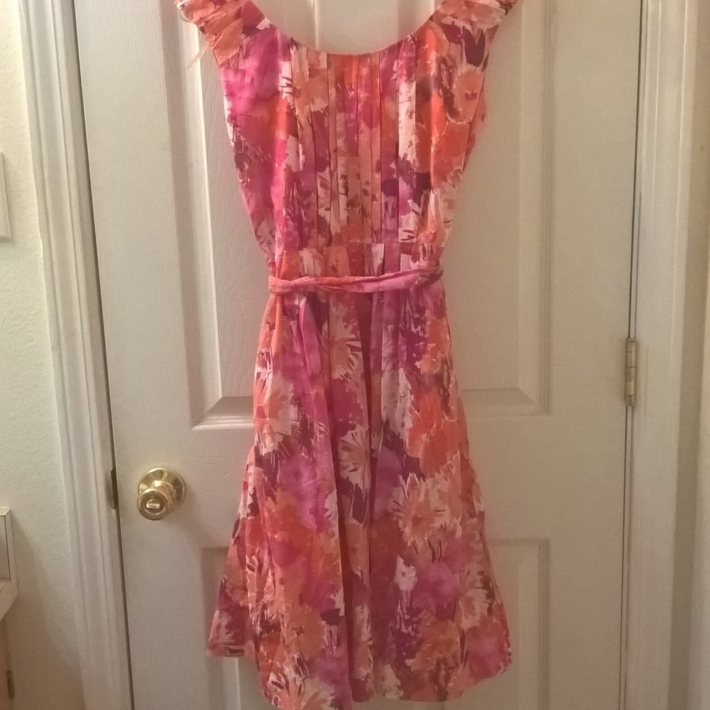 Adrianna Papell Orange/Pink Sleeveless Dress 10 - Picture 7 of 8